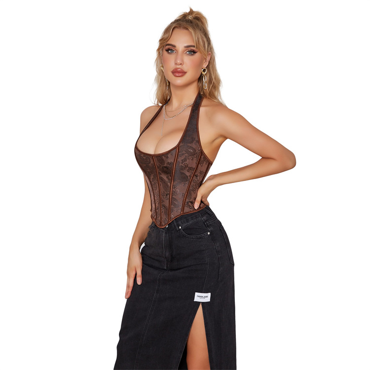 Picture of New Dark Brown Strapless Neck Women's Court Shaping Top Amazon AliExpress Lazada Cross-border Supply