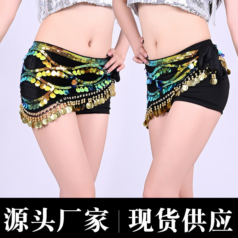 2025 New Hanging Coin Belly Dancing Waist Chain Belt Handmade Sequins Indian Dancing Waist Ornament Nightclub Performance Uniform Waist Scarf