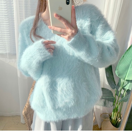 Picture of Mink Hair Imitation Mink Cashmere Sweater Women's Autumn and Winter Thickened Pullover Winter Loose Lazy Style Mohair V-Neck Top