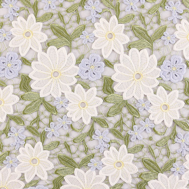 Picture of Spot Spring and Summer Three Color Water Hibiscus Water Soluble Embroidery Hollow Carved Fashion Clothes Group Dress Fabric