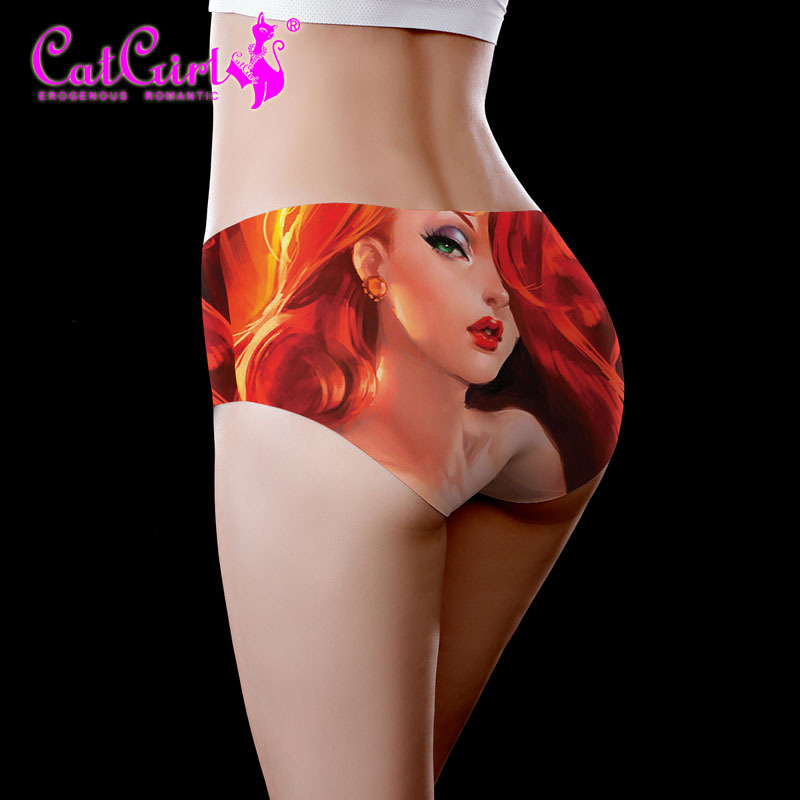 Picture of catgirl retro spray seamless underwear waist ladies one-piece briefs printed underwear manufacturers source