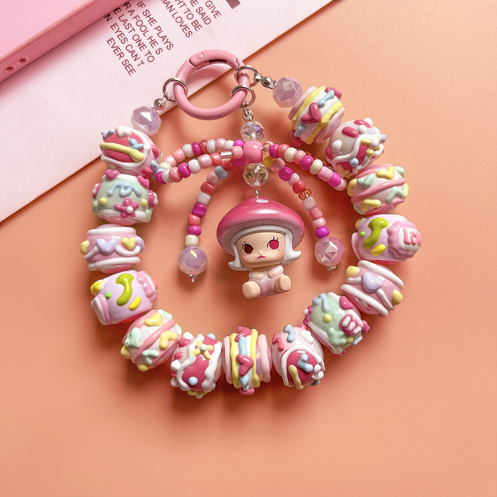 Genuine Bubble Mart Mushroom Genie Series Cute Cell Phone Chain Hand-painted Beads Beaded Doll Pendant Gifts for Girls