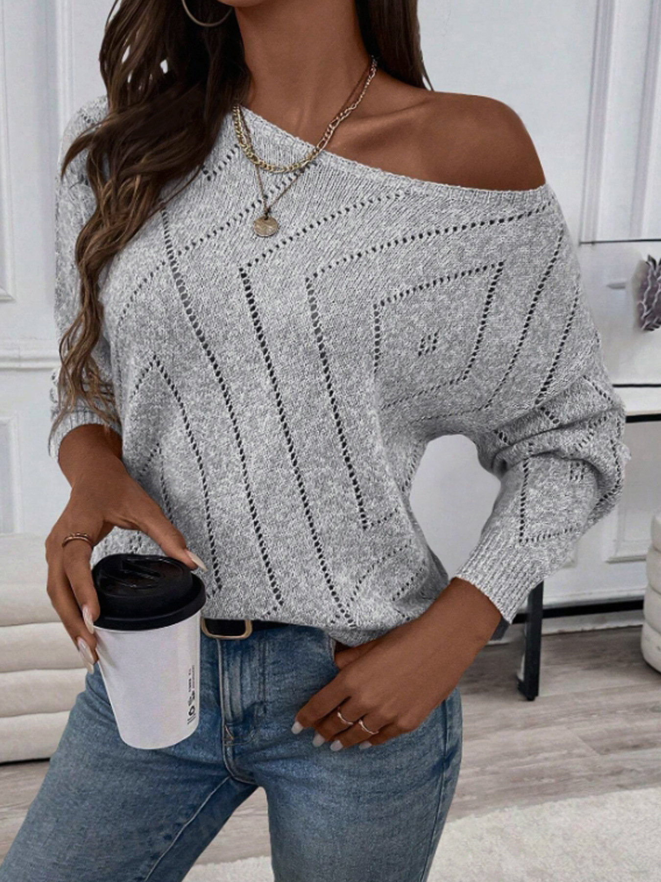 Foreign trade cross-border Europe and the United States Amazon source manufacturers women's knitted sweater rib long sleeve hollow leisure autumn and winter