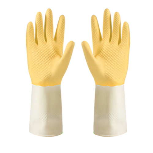 Picture of Two-color Dishwashing Gloves Women's Household Kitchen Bowl Durable Cleaning Household Rubber Latex Washing Clothes Waterproof Gloves