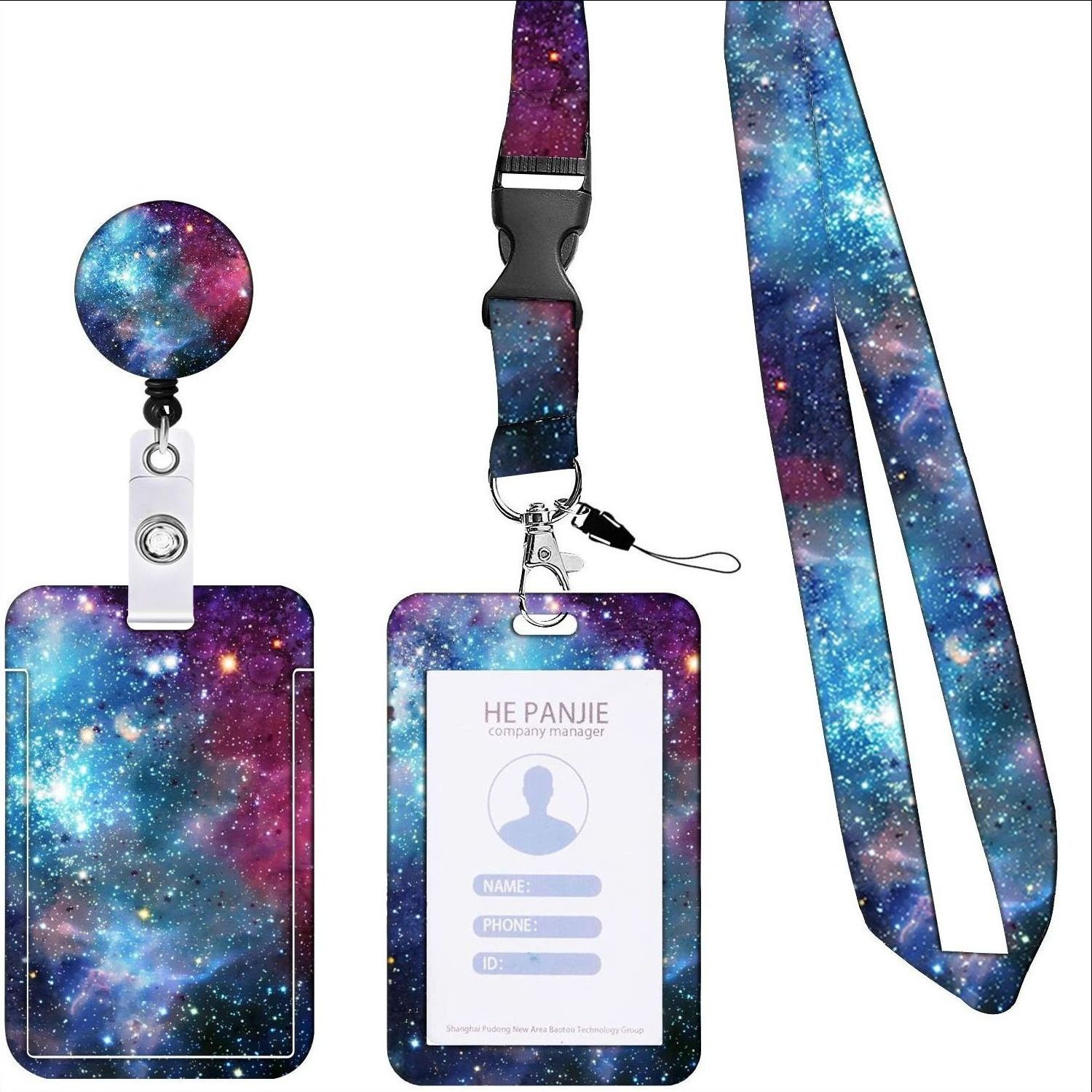 Picture of Retractable easy-pull buckle Badge clip small floral pattern ID card holder ID lanyard easy-pull telescopic buckle