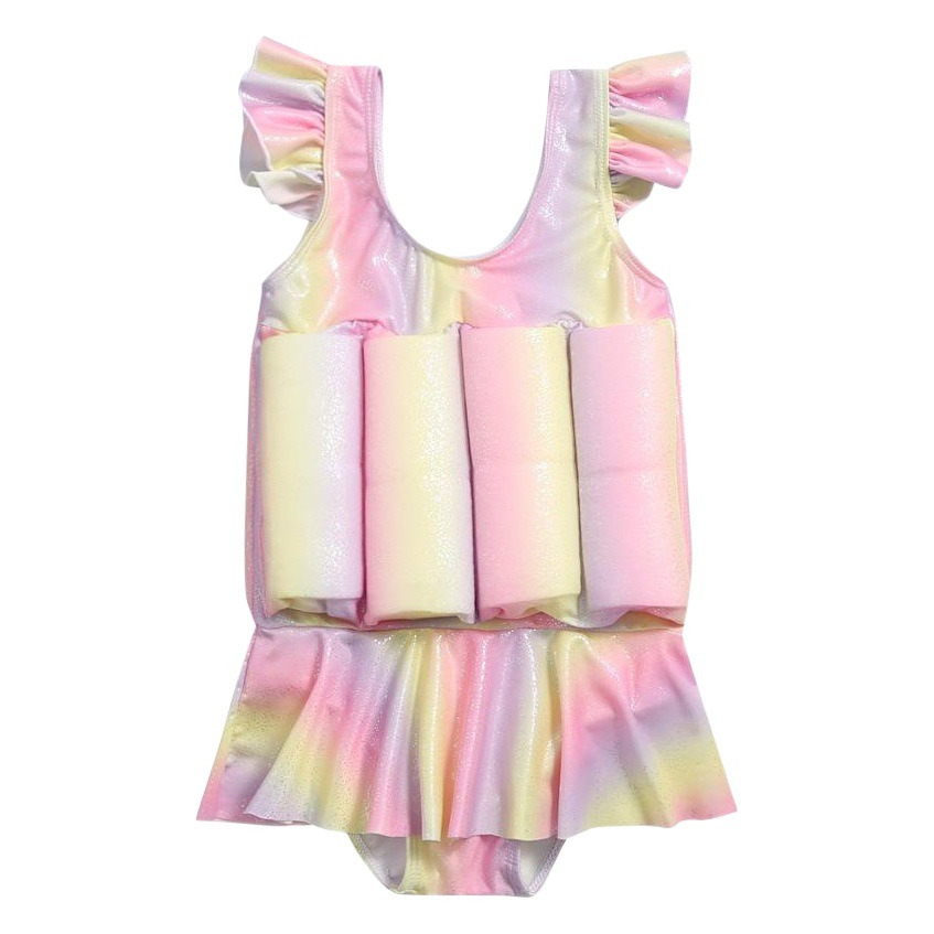 Children's Buoyancy Swimsuit One-piece Rainbow Color Girls Baby Children's Cute Sweet 2020 New Western Style Swimsuit