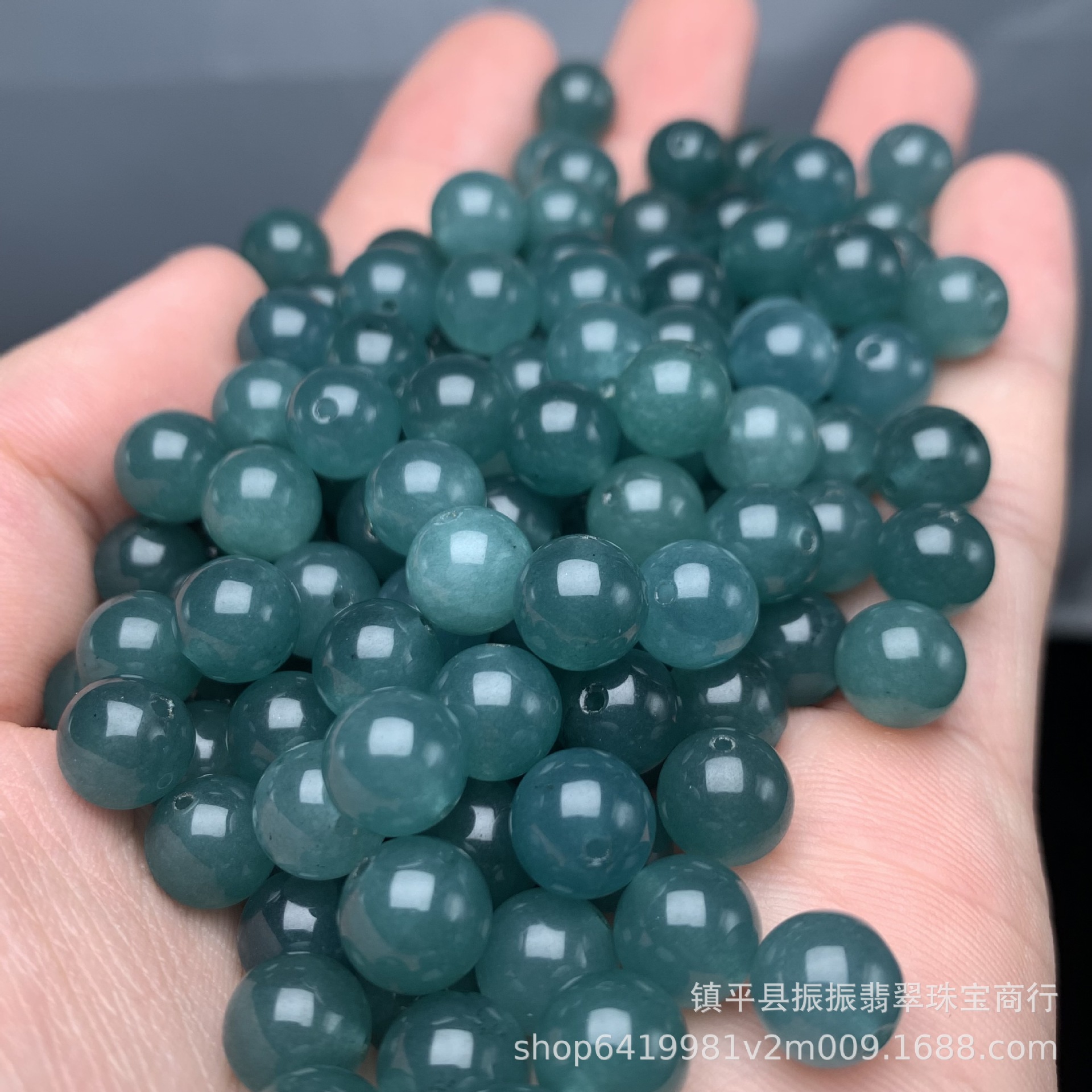 Picture of High ice jade blue water color 8mm round beads wholesale diy jade jewelry bracelet necklace loose beads jade beads bracelet