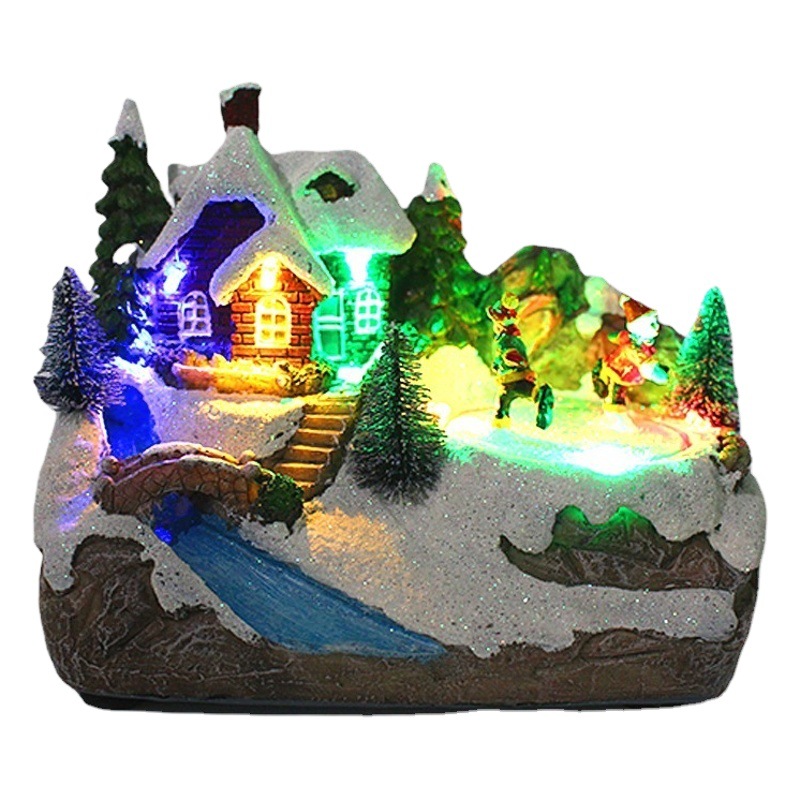 Amazon Christmas decorations European-style luminous music small house LED lights snow house window decoration gift