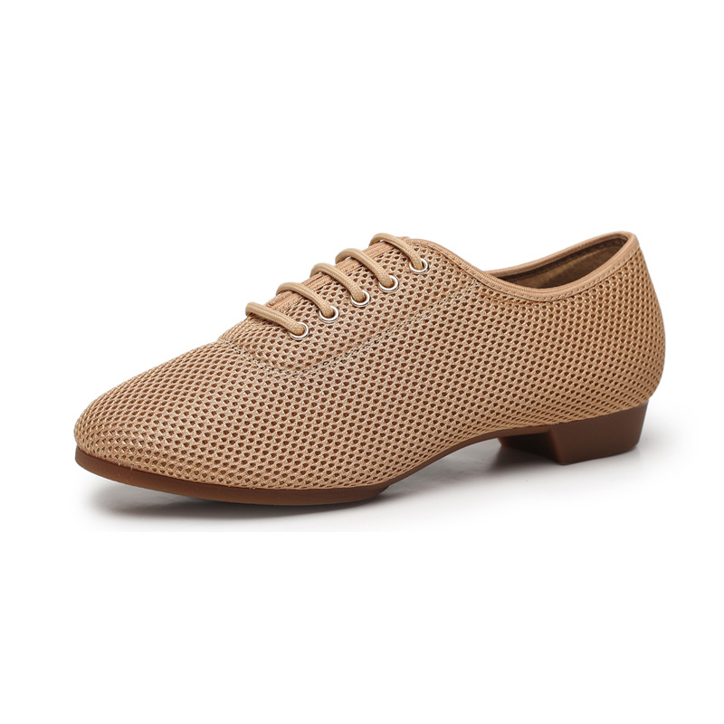 Women's Low Heeled Square Dance Ballroom Dance Soft Bottom Classical Practice Mesh Teacher's Dance Shoes Summer