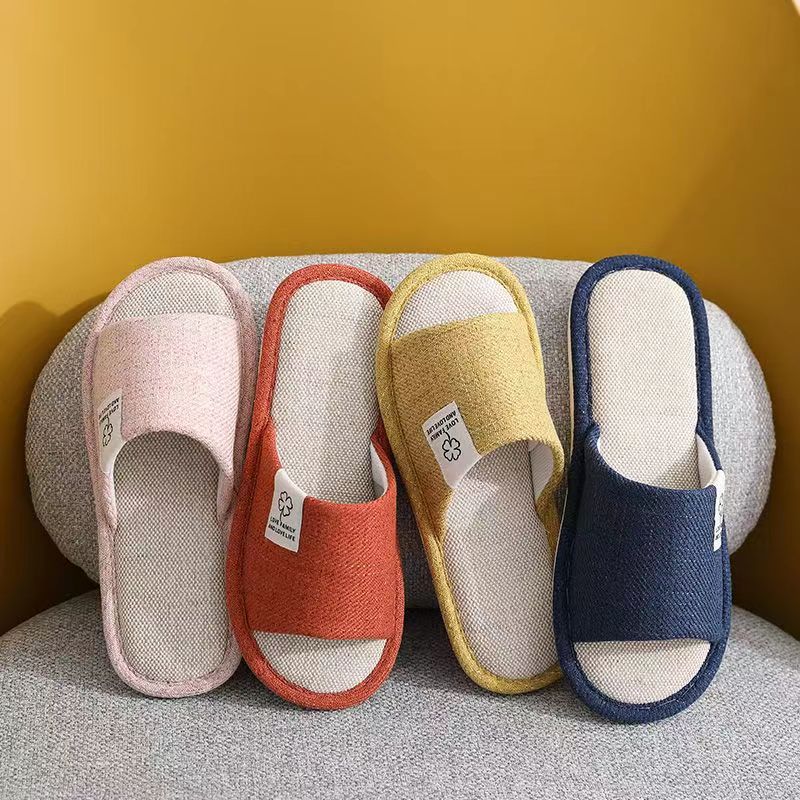Linen Slippers Linen Home Soft Bottom Mute Breathable Sweat Absorbing Spring and Summer Seasons Hospitality Cotton Linen Slippers Non-slip Slippers