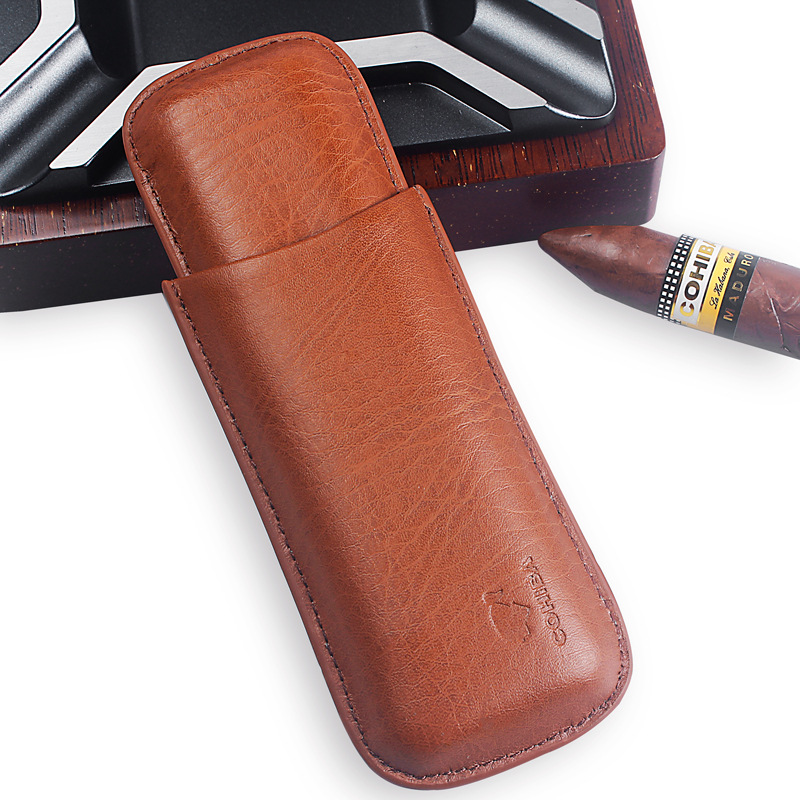 Picture of LUXFO Langyou Compact Handsome Cigar Leather Case Two Pack Cigar Scissors Gift Box Travel Suit