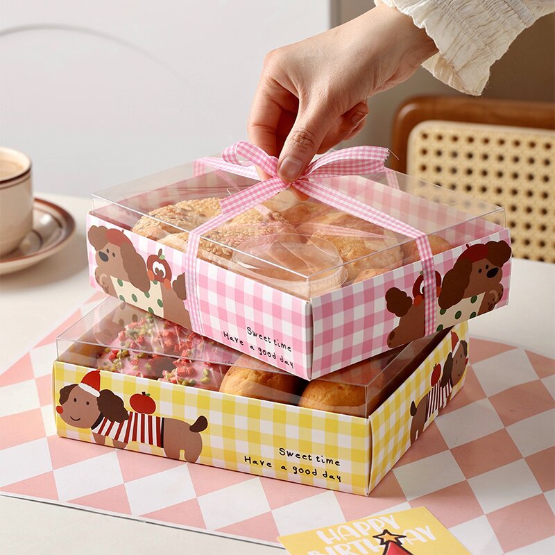 2025 Baked Dessert Transparent Box Children's Day Cartoon Cake Box Korean Swiss Roll Packaging Box Macaron Dessert