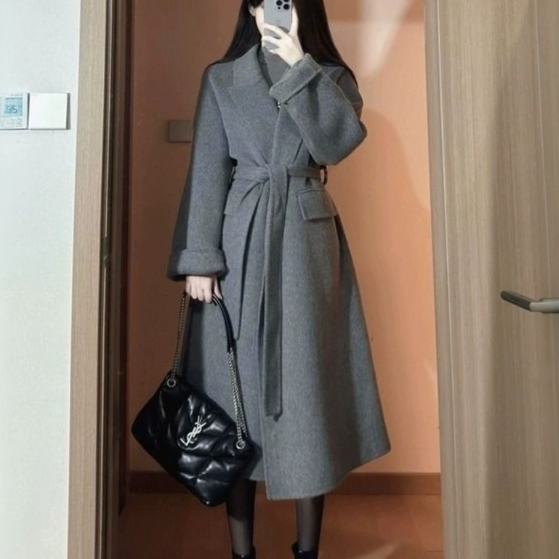 Grey Woolen Coat Women's Mid-length 2024 Autumn and Winter New Woolen Coat Winter Small Korean Style