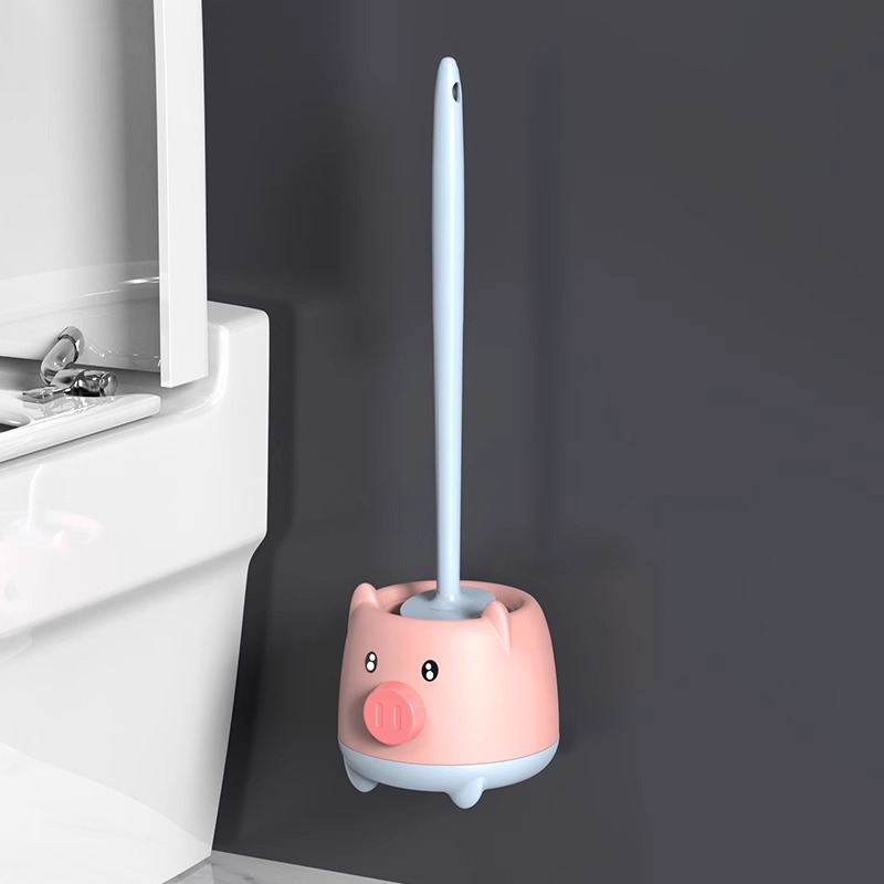 Picture of Wall-mounted toilet brush household no dead angle with base cartoon toilet punch-free toilet brush cleaning suit