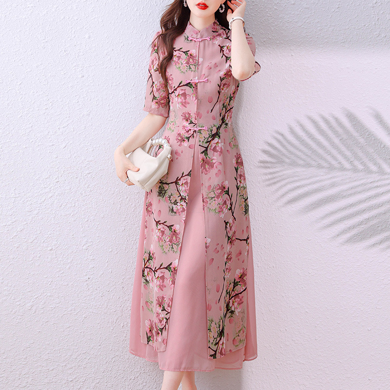 New Chinese Style Light National Style dress Women's Summer 2024 New High-end Fashion Elegant Slim Floral Dress Long Dress