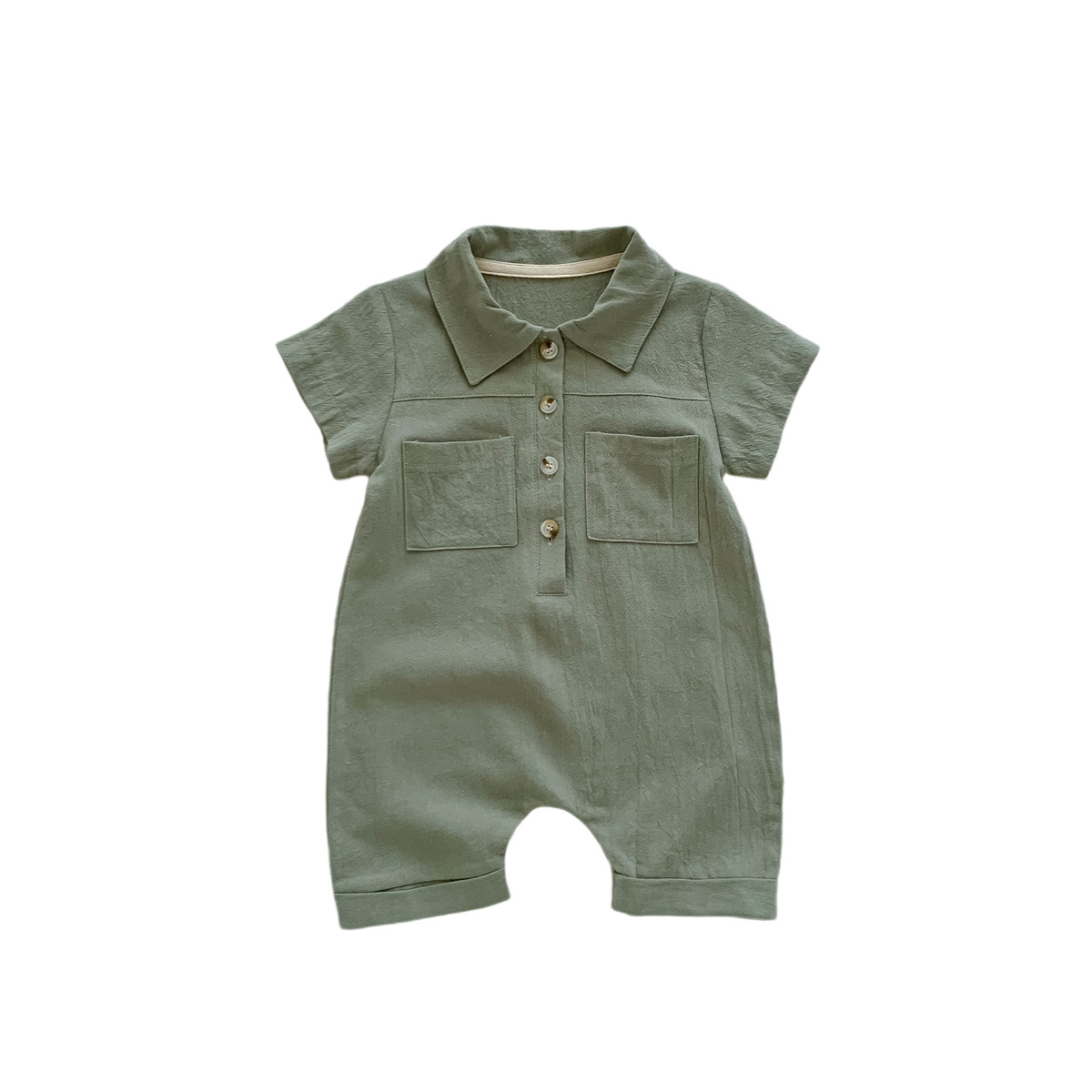 Picture of Summer Boys' Short-Sleeved Jumpsuit, Korean Style Baby Boy's Stylish Front-Buttoned Newborn Girl's Clothes, Crawling Clothes
