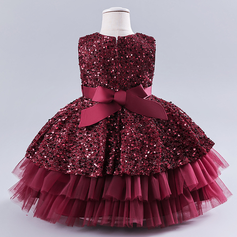 Picture of One-Year-Old Dress European and American New Kidsren's Clothing Sequined Kidsren's Dress Princess Dress Little Girl Fashionable Birthday Flower Girl Dress