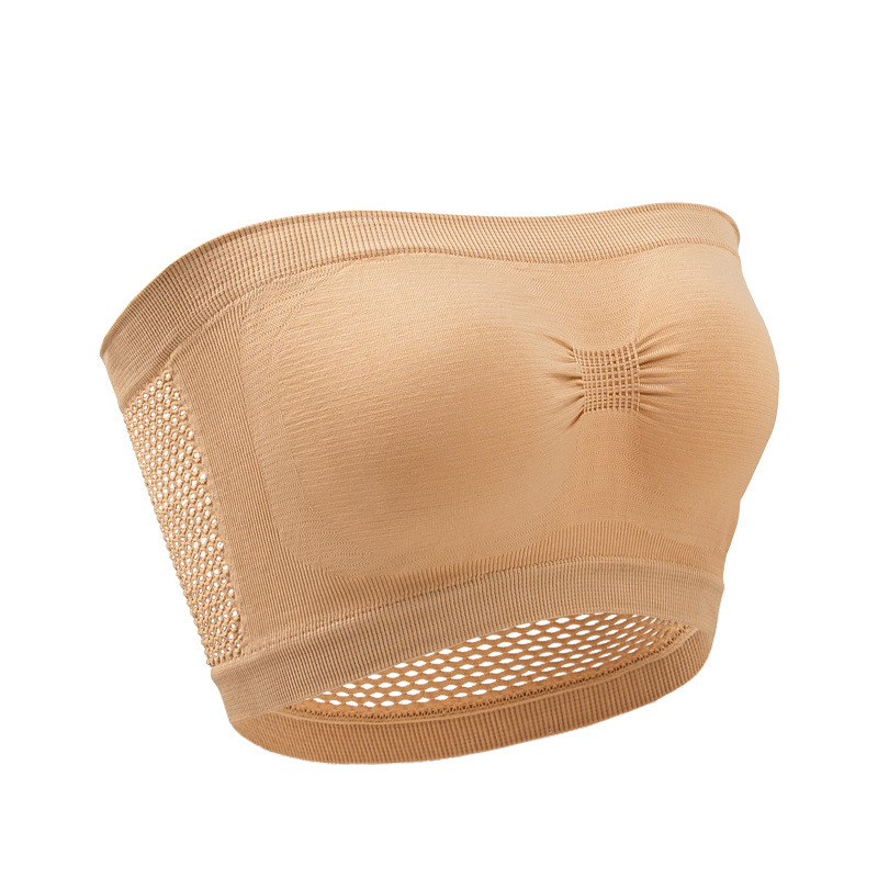 Picture of Foreign Trade Strapless Strap Mesh Underwear Top Outer Wear Anti-running Light Inner Wear Hollow One-line Tube Top Women Amazon