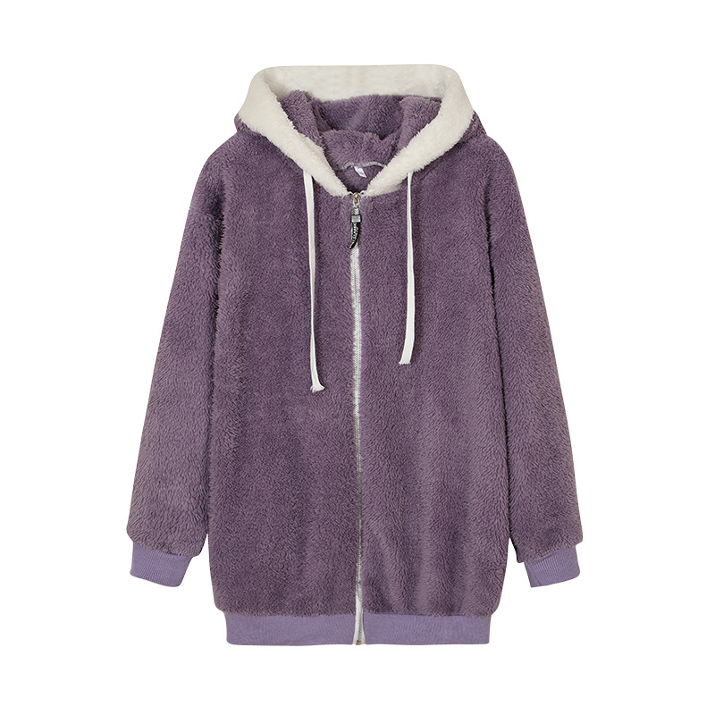 Picture of 9732# Amazon Wish Independent Station Best Selling New Fall/Winter Loose Plush Zipper Hooded Jacket Wei Yi