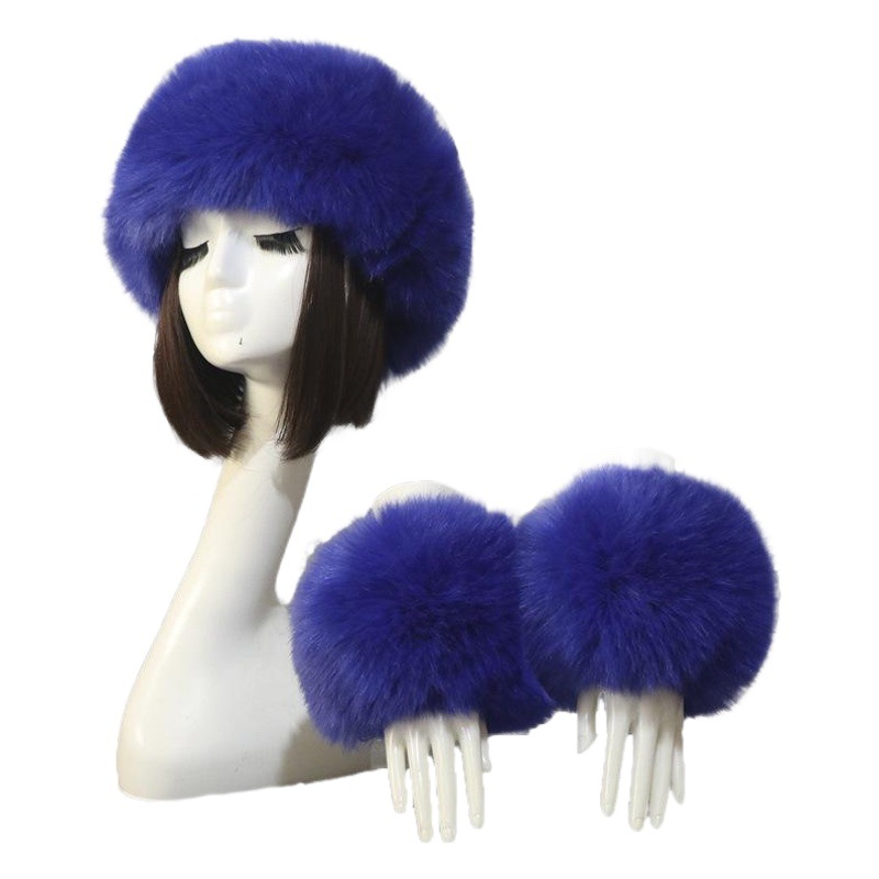 Hat Cuff Set Autumn and Winter Warm Imitation Fur Empty Top Hat Imitation Fox Mao Mao Cuff Foreign Trade Beanie Hat for Women