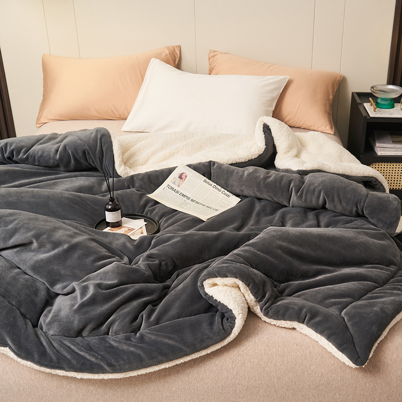 Picture of Cross-Border Double-Layer Thickened Lamb Velvet Blanket Solid Color Composite Milk Velvet Blanket Flannel Single and Double Nap Blanket