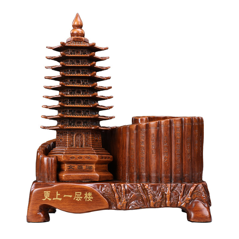 Picture of Chinese style one-layer tower pen holder resin crafts decoration opening business gift Teacher's Day gift wholesale