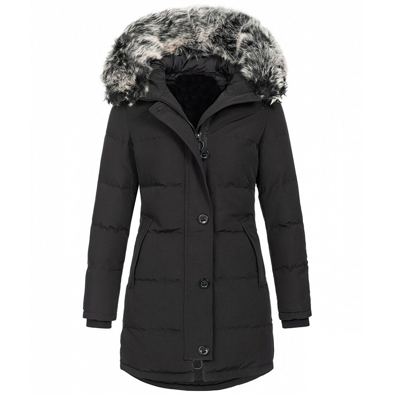 Picture of Cross-border foreign trade women's clothing European and American autumn and winter new ladies hooded warm slim cotton-padded jacket long solid color coat