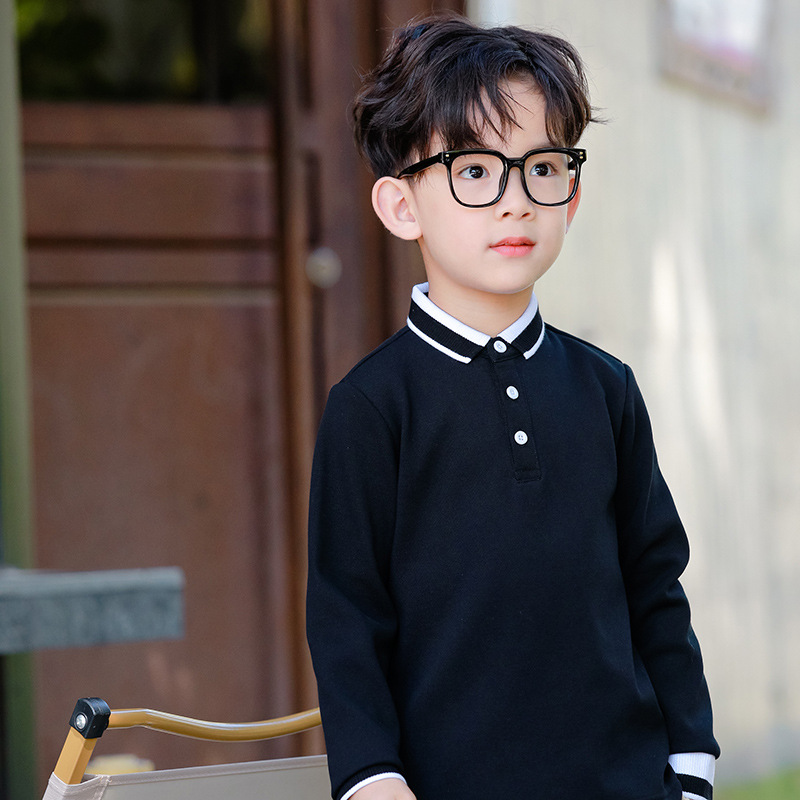 Picture of Boys' Long-sleeved T-shirt Fleece-lined Polo Shirt White Base Shirt for Middle and Big Children