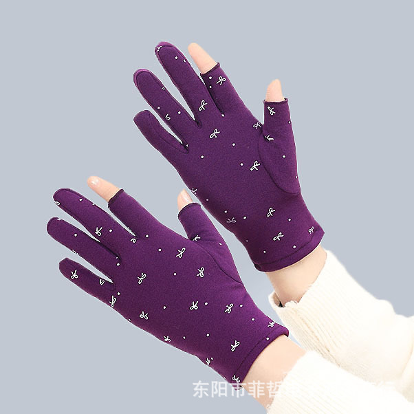 Picture of Women's Gloves with Two Fingers Exposed, Fleece-Lined for Warmth, Suitable for Autumn and Winter Driving, Cycling, Elastic, Student Writing, Cold-Proof, Thickened