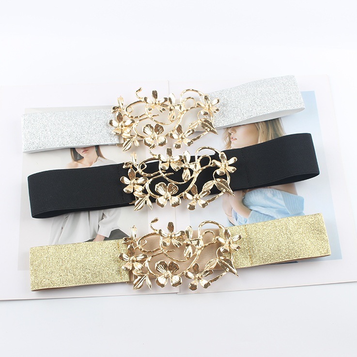 Belt women's decorative dress waist seal with coat sweater elastic elastic belt new flower-shaped inlay