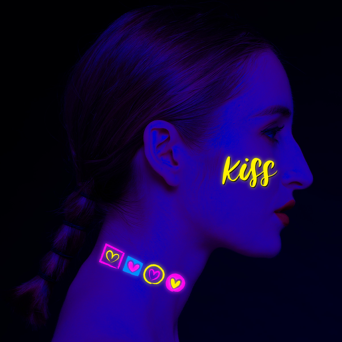 Picture of European and American Hot Sale Fluorescent Love Graffiti Flower Arm Tattoo Face Sticker Waterproof Lover's Lip Print Arm Tattoo Sticker
