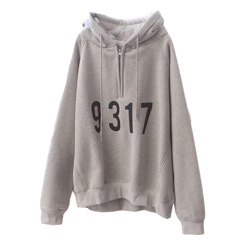 Fleece-Lined Hooded Sweatshirt for Women, Autumn and Winter 2025 New Korean Style Ins Harajuku Style Bf Loose Large Size Half-Zip Jacket