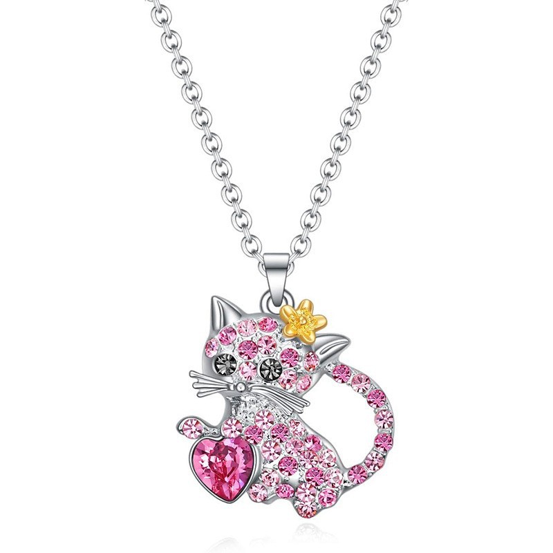 Picture of Cross-border wish cute color cat diamond pendant simple jewelry female European and American animal cartoon clavicle chain necklace
