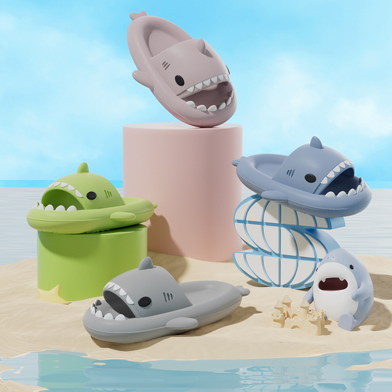 Cartoon Shark Slippers Women's Summer Indoor Couple Home Cute Parent-Child Bathroom Bath Non-Slip Thick-Soled Sandals