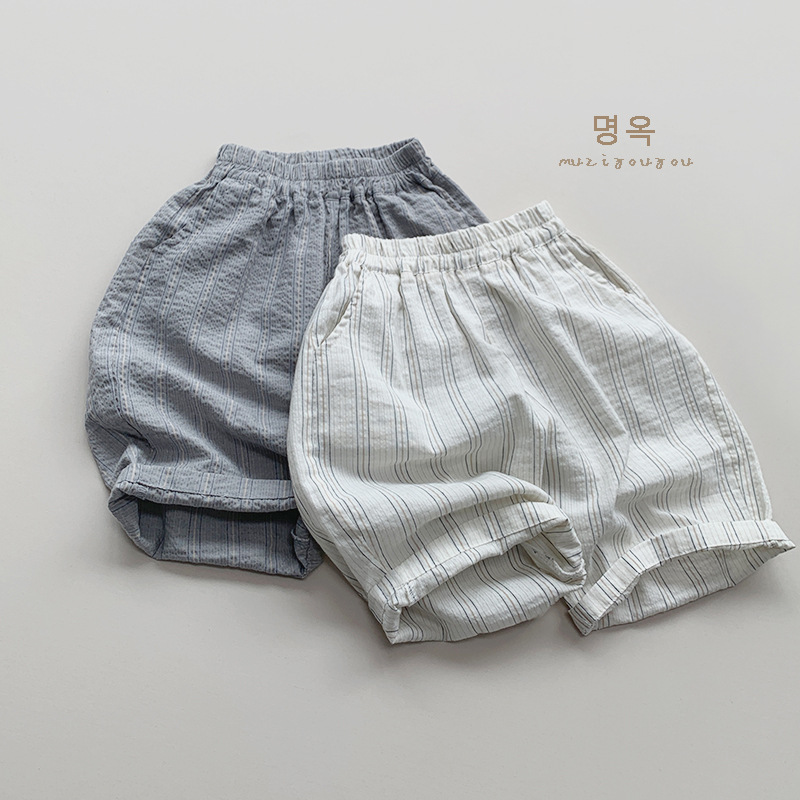 Children's Thin Vertical Stripe Capri Pants for Boys and Girls Summer New Japanese-style Korean-style Casual Pants Mosquito-proof Pants for Outer Wear