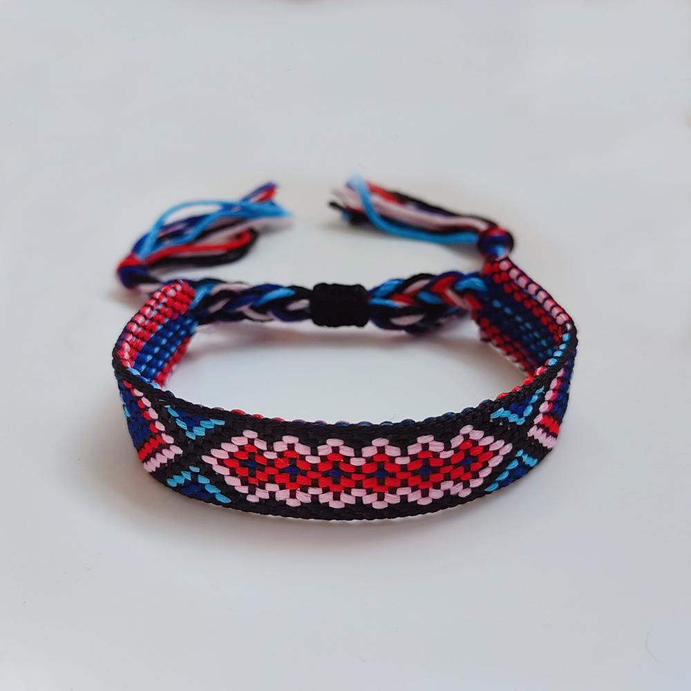 Picture of Colombian Style Ribbon Cotton Bracelet Women's Handmade Woven Ethnic Style Geometric Color Tassel Pure Lucky Hand Rope