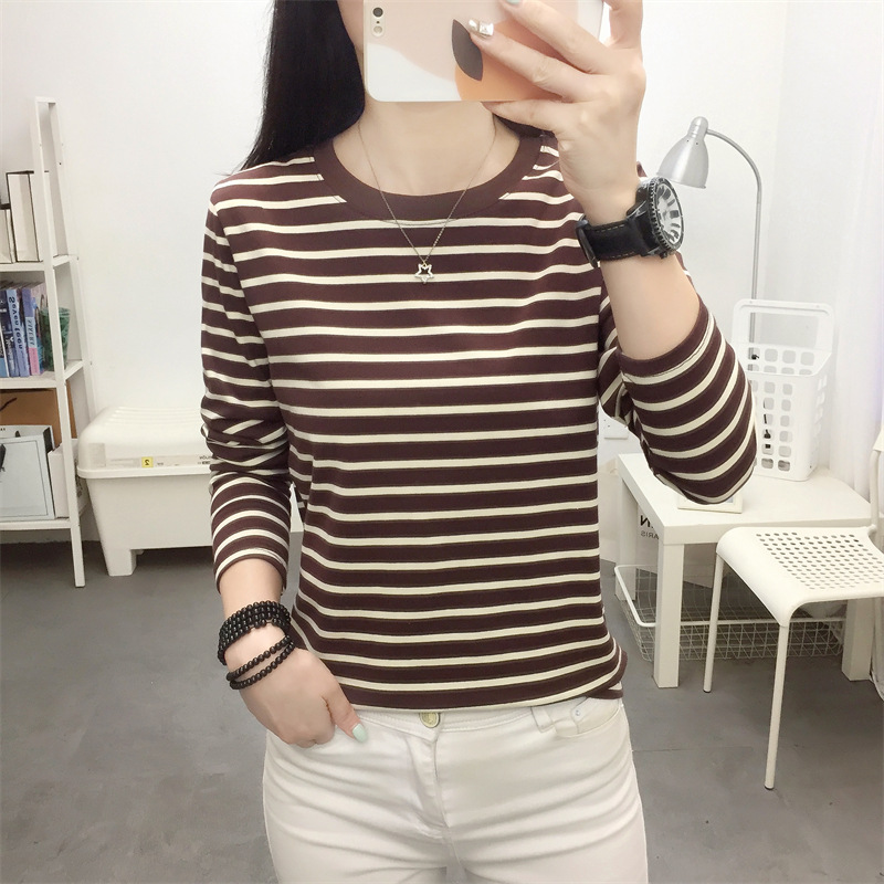 Picture of Striped T-shirt Women's Long Sleeve Top Early Autumn 2024 New plus size Loose Slimming Base Shirt Striped T-shirt