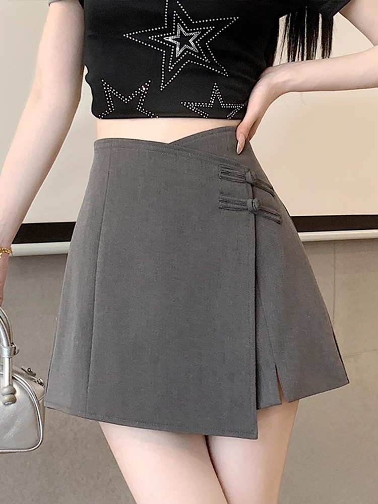 Picture of New Chinese Style Irregular Suit Pants Skirt 2024 Summer chubby girl High Waist Shorts Slimming Design Sense Skirt