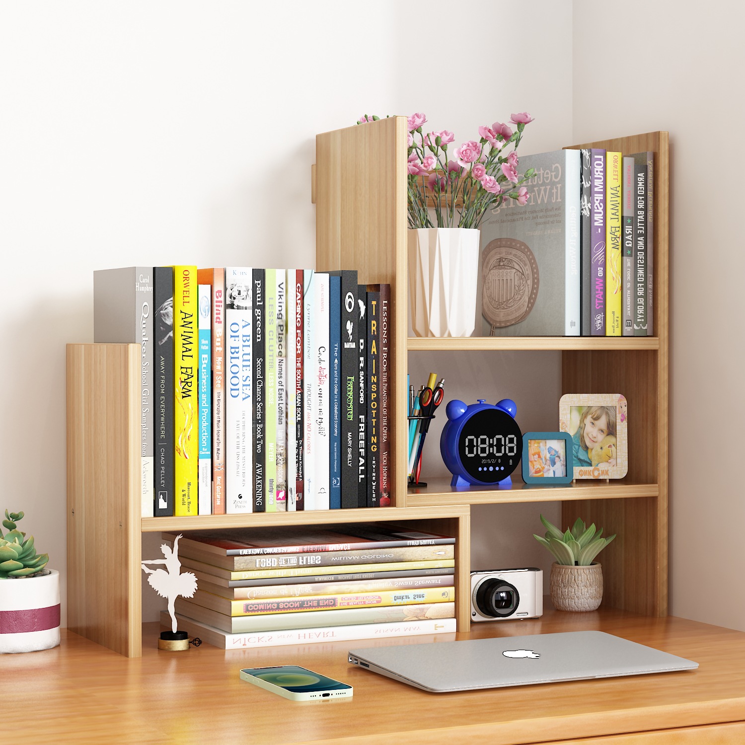 Bookshelf Desktop Storage Rack Simple Multi-Layer Desk Student Office Telescopic Storage Rack Dormitory Organization Rack