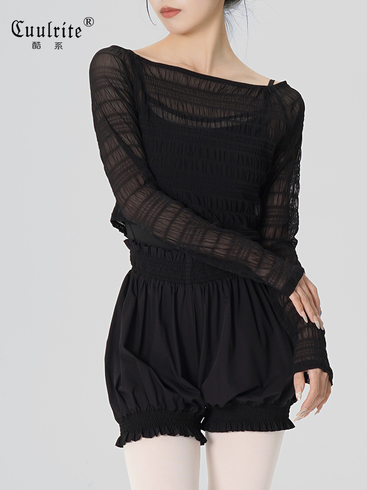 Picture of Ballet Practice Tops for Women, Adult Pile-Up Sleeves, Two-Wear Dance Clothes, Summer Short Teacher Training Body Suits