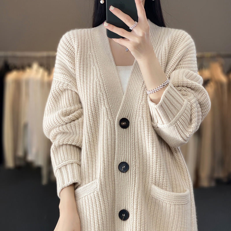 Picture of Cardigan V Neck Women's 2025 Autum Sweater Loose Pure Color Knitted Bottoming Top Lazy Pure Color Jacket