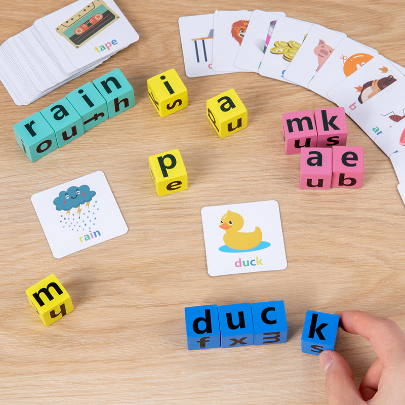 Picture of Children's English Card Spelling Word Battle Face-changing Rubik's Cube Parent-child Interactive Desktop Games Baby Educational Toys