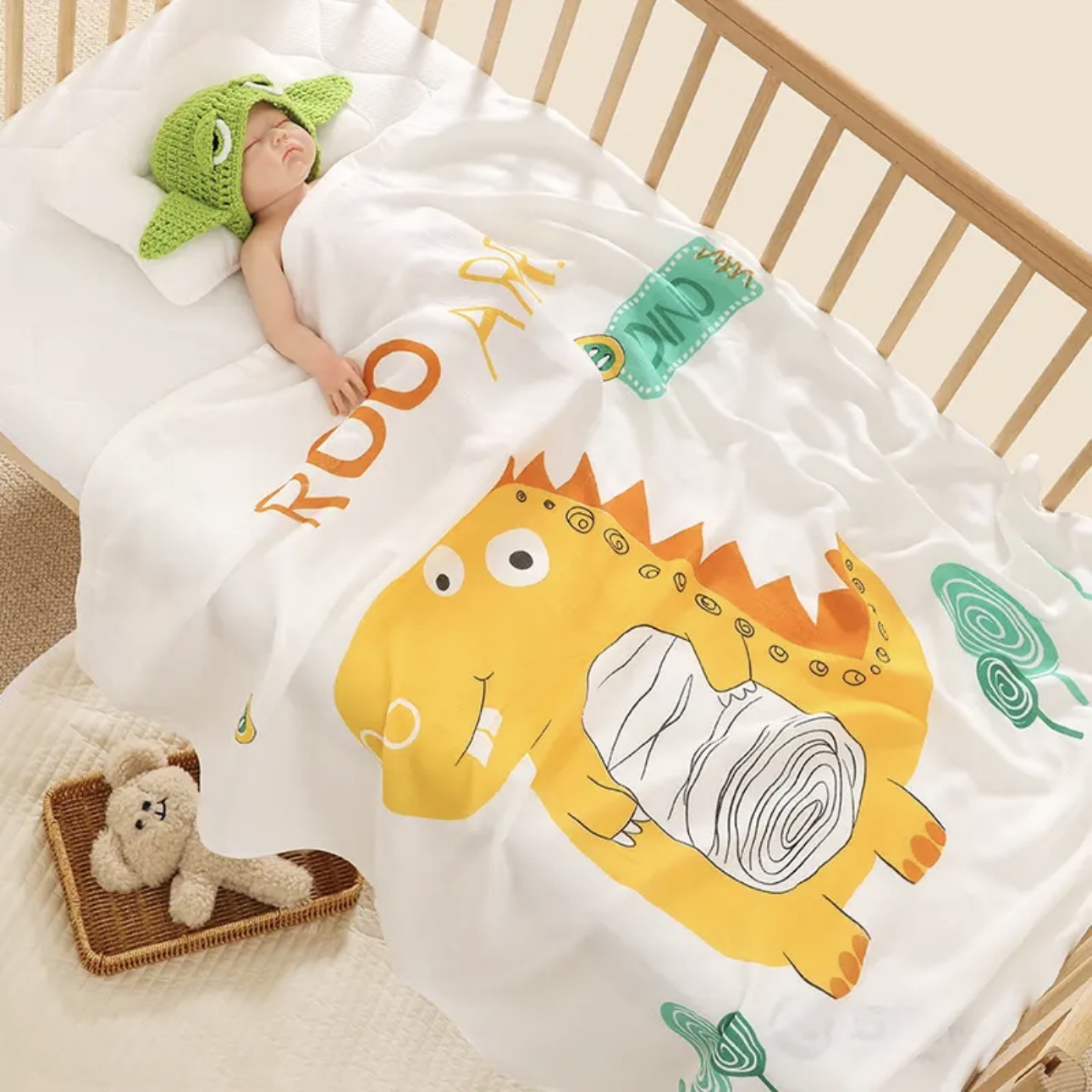 Picture of Double-Layer Bamboo Fiber Infant Blanket, Summer Ice Silk Blanket, Bath Towel, Newborn Air-Conditioning Quilt, Cute