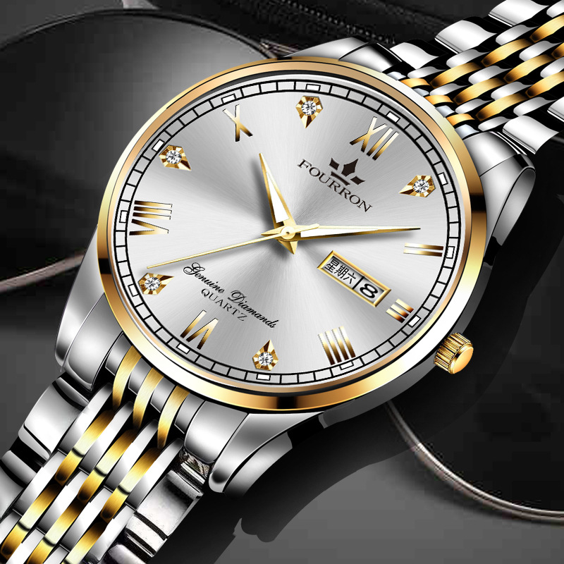 Feilang Watch Men's Non-Mechanical Watch Men's Watch Gold Thin Steel Band Waterproof Luminous Men's Quartz Watch Thin and Lightweight