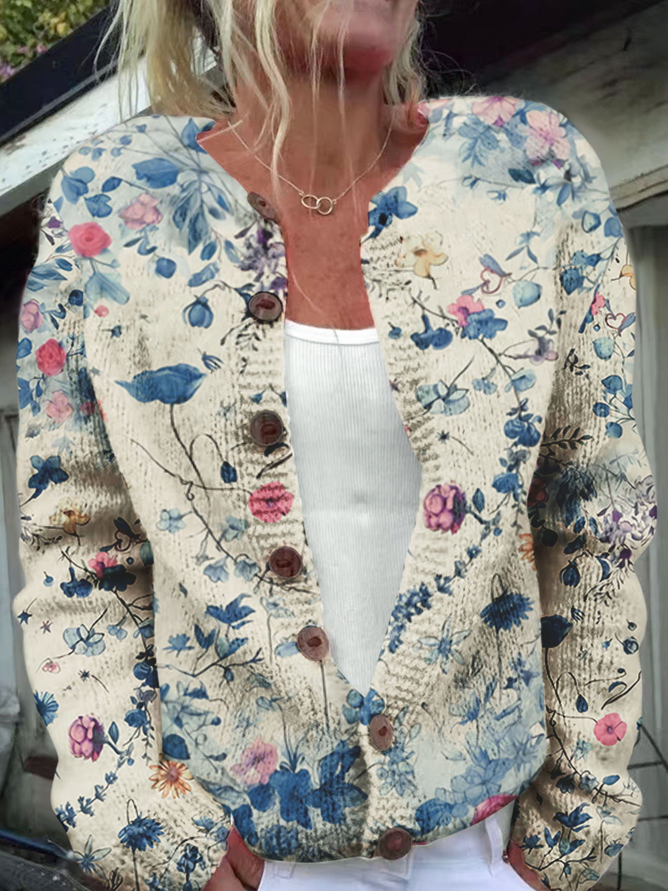 Picture of In stock new European and American cross-border Amazon loose cardigan long sleeve crew neck 3D printed sweater women's knitwear