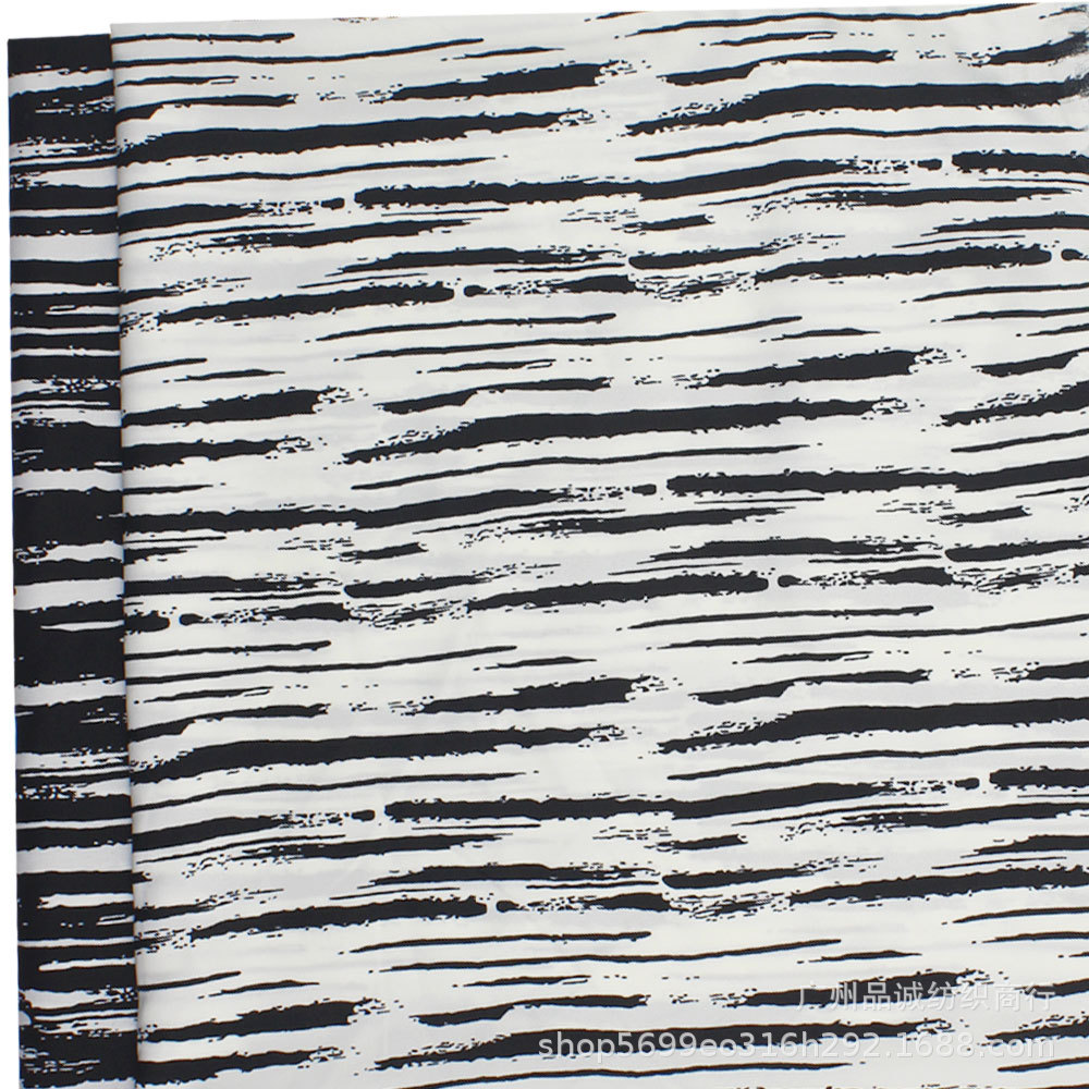 Shattered Card Plain Satin Printed Black and White Ink Strip Chiffon Printed Cloth Spring and Summer Blouse dress Anti-mosquito Pants Fabric