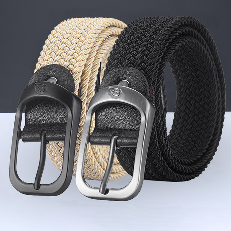 Picture of Korean-style Casual Couple Student Pin Buckle Belt Black Belt All-match Elastic Woven Punch-free Belt
