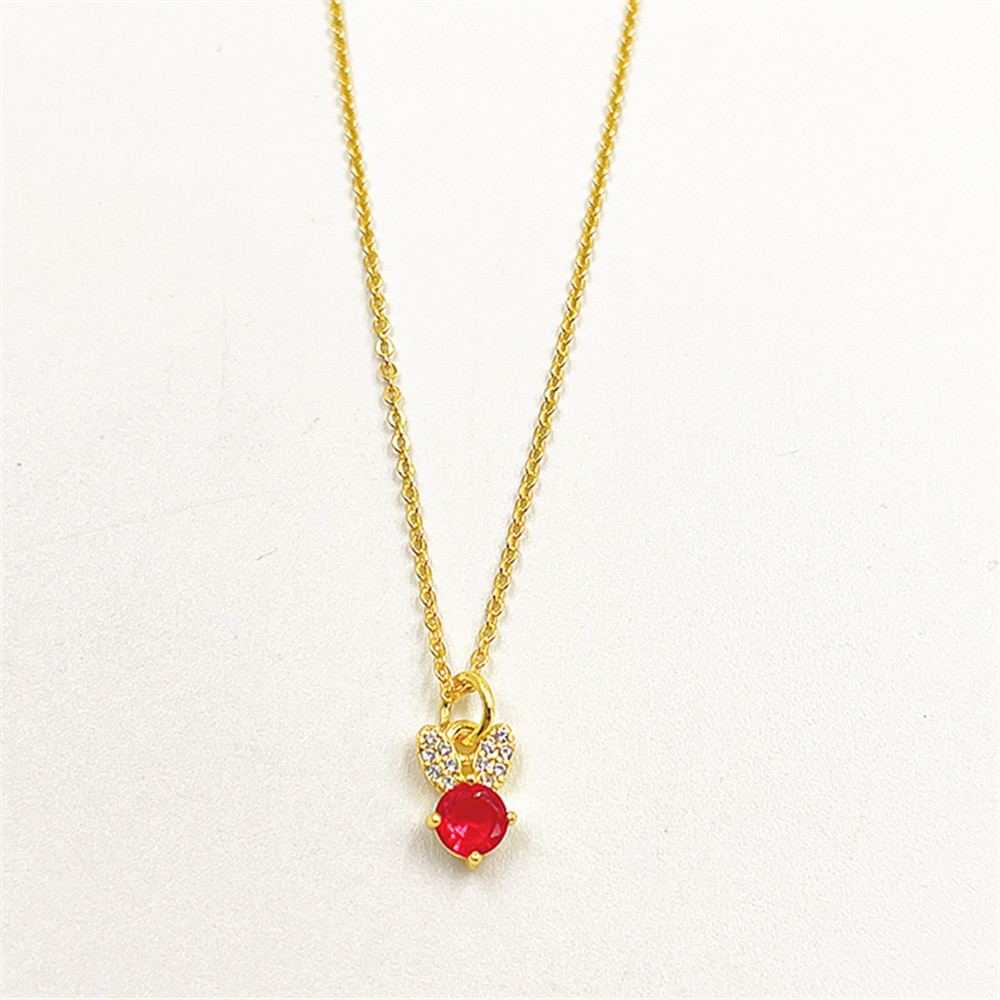 Picture of Niche exquisite copper micro inlay color zircon rabbit ear necklace pendant versatile color preserving electroplating jewelry DIY accessories