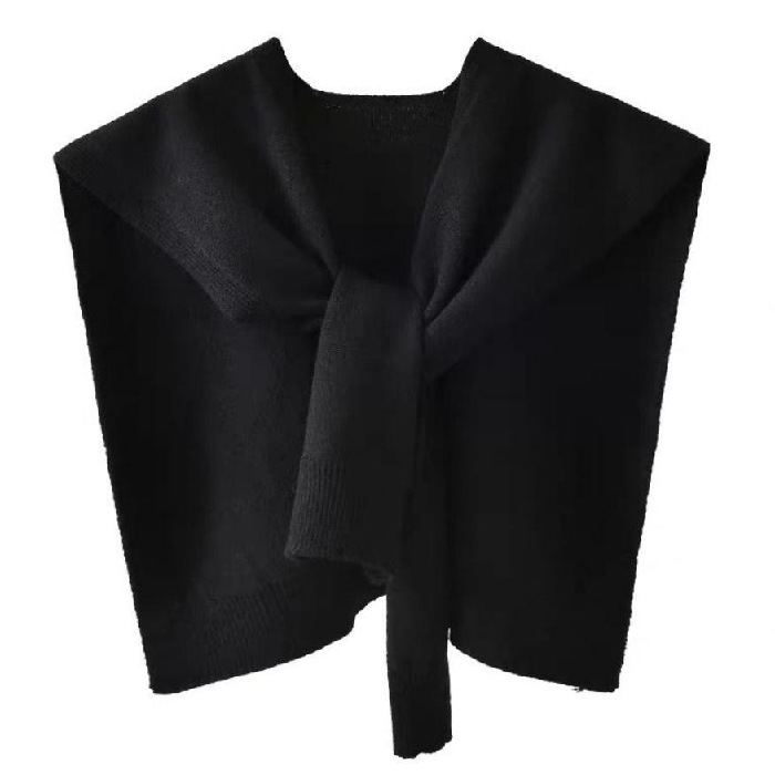 Picture of Core-spun Yarn Knitted Shawl Women's Spring and Autumn Outer Waistcoat Solid Color Shoulder Thin Cardigan Summer Knot False Collar Scarf