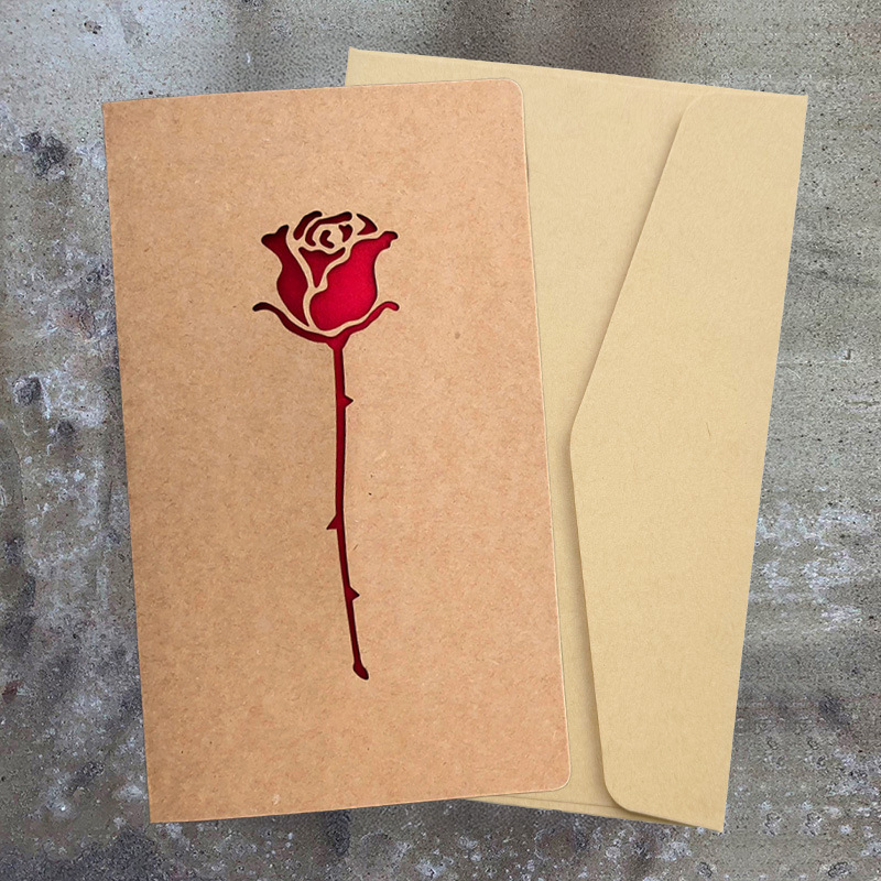 Picture of Retro Kraft Paper Laser Cut Out Heart with Envelope Teacher's Day Thank You Card Greeting Card High-End Valentine's Day Greeting Card